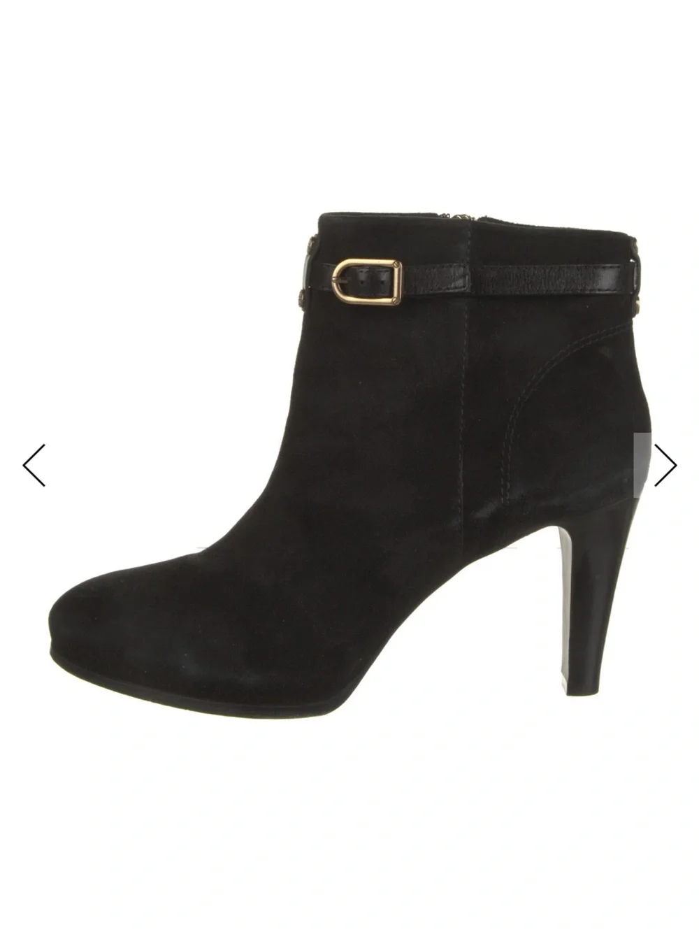 Tory Burch Black Suede Ankle Boot with Gold Buckle